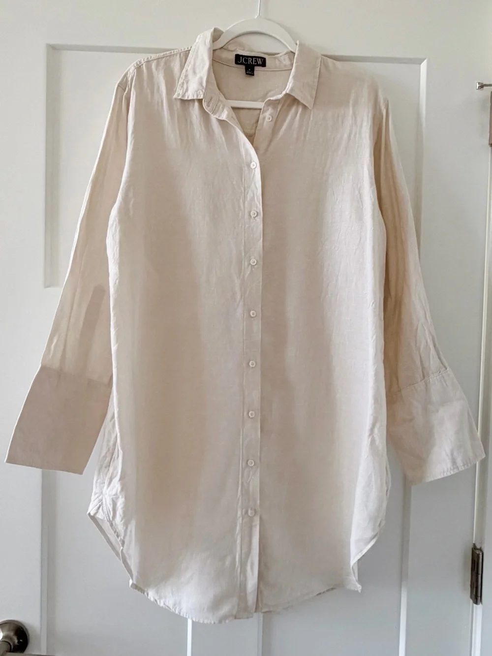 New J. Crew Relaxed-Fit Beach Shirt in Linen-Cotton Blend Sheer Flax Size Medium